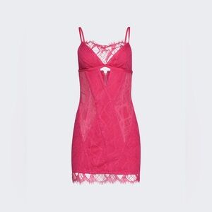 DION LEE OBLIQUE LACE CORSET DRESS CANDY PINK